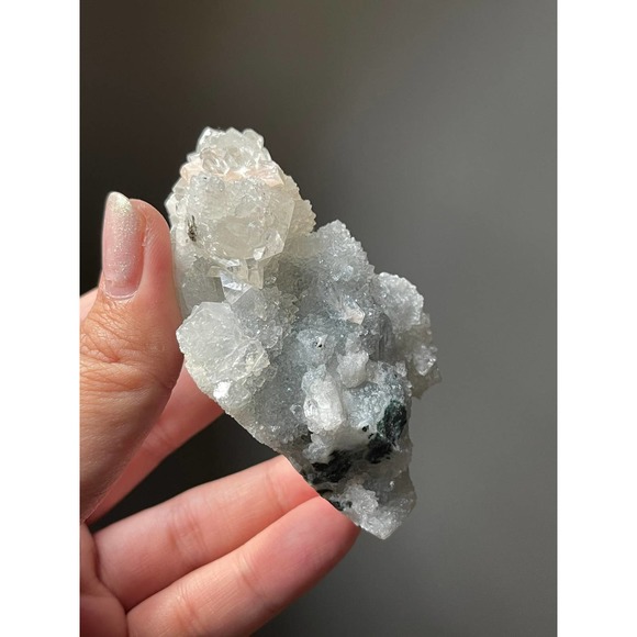Clear Apophyllite on Blue Chalcedony | Apophyllite Specimen with Stilbite - Picture 8 of 8